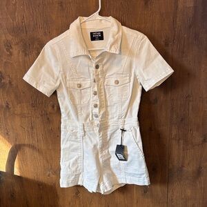 White Denim Short Sleeve Romper